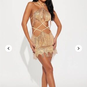 Fashion Nova Gold Fringe Mini Dress